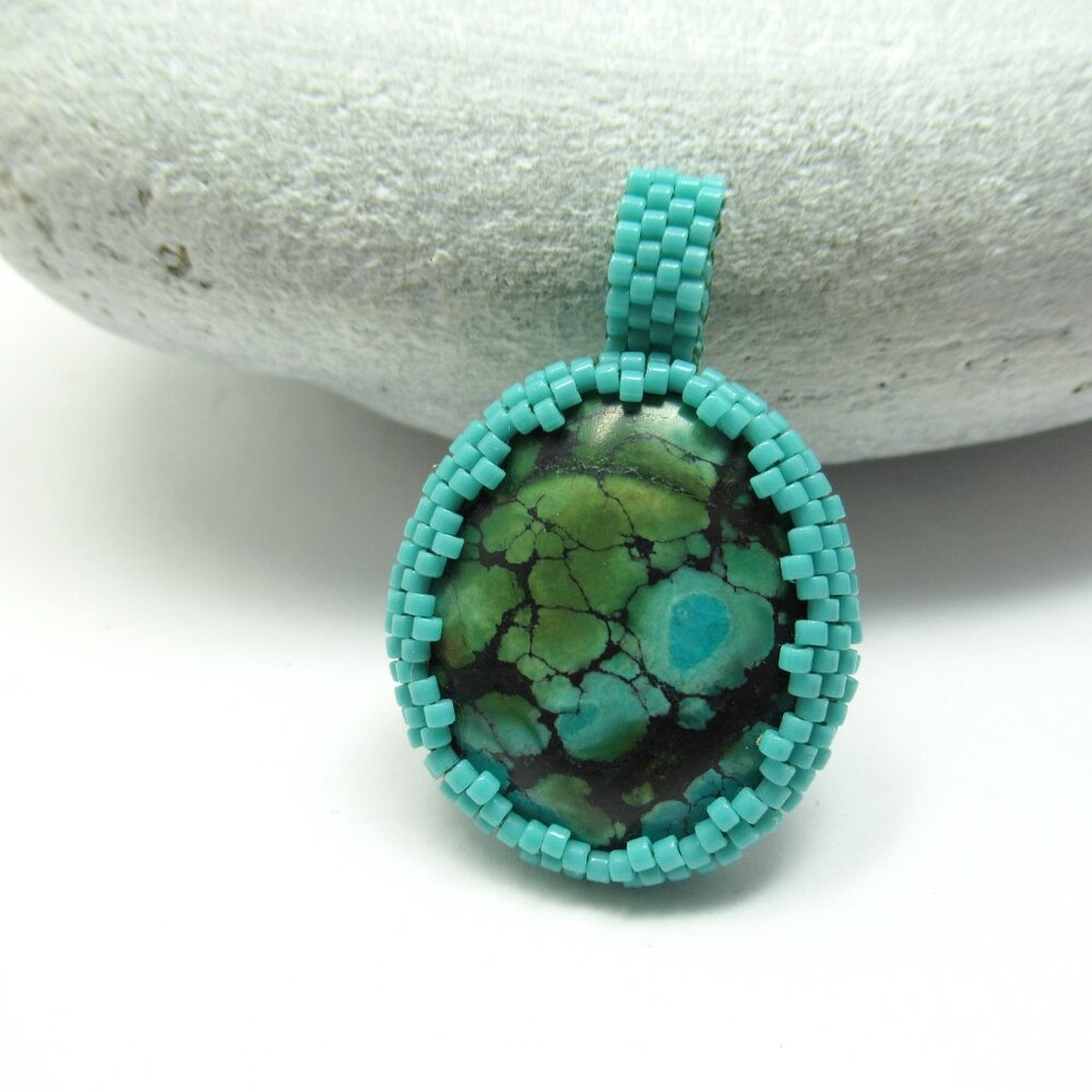 Handstitched Turquoise pendant - Picture 3 of 12